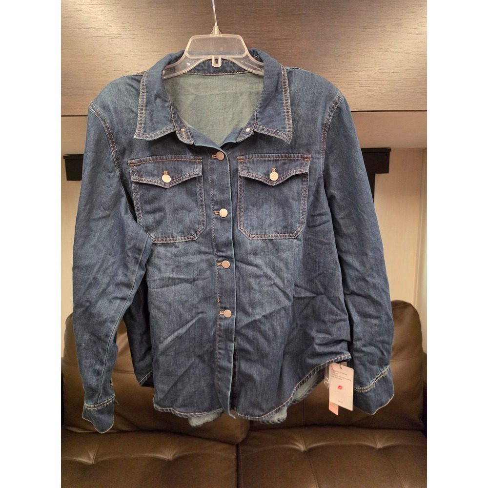Micas Dark Wash Denim Shirt Womens Blue Long Sleeve Button Down XL
